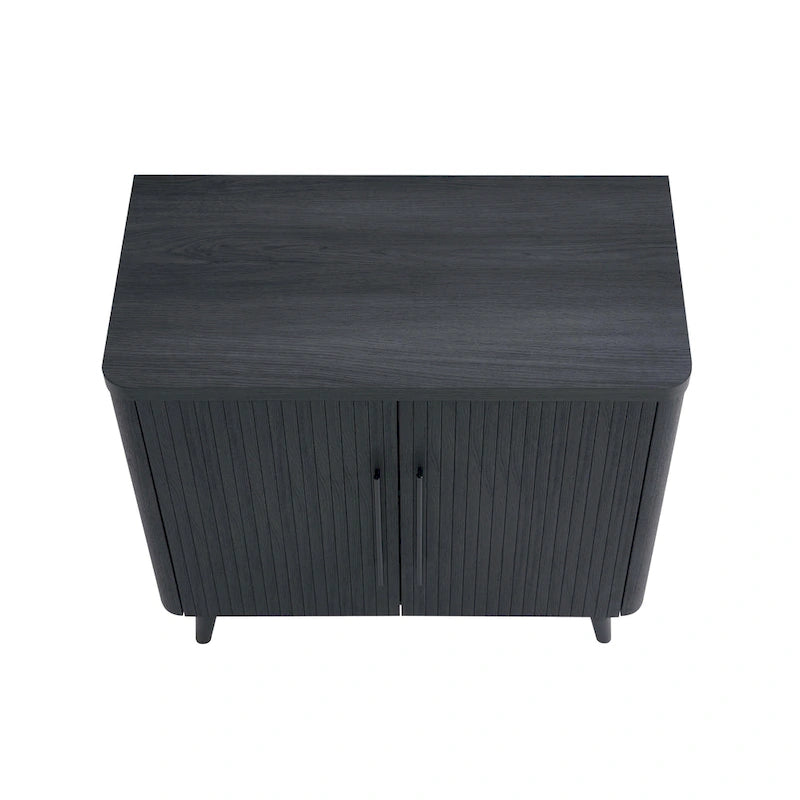 Wood Ribbed Accent Cabinet with Black Metal Legs - 32 inch TV Stand