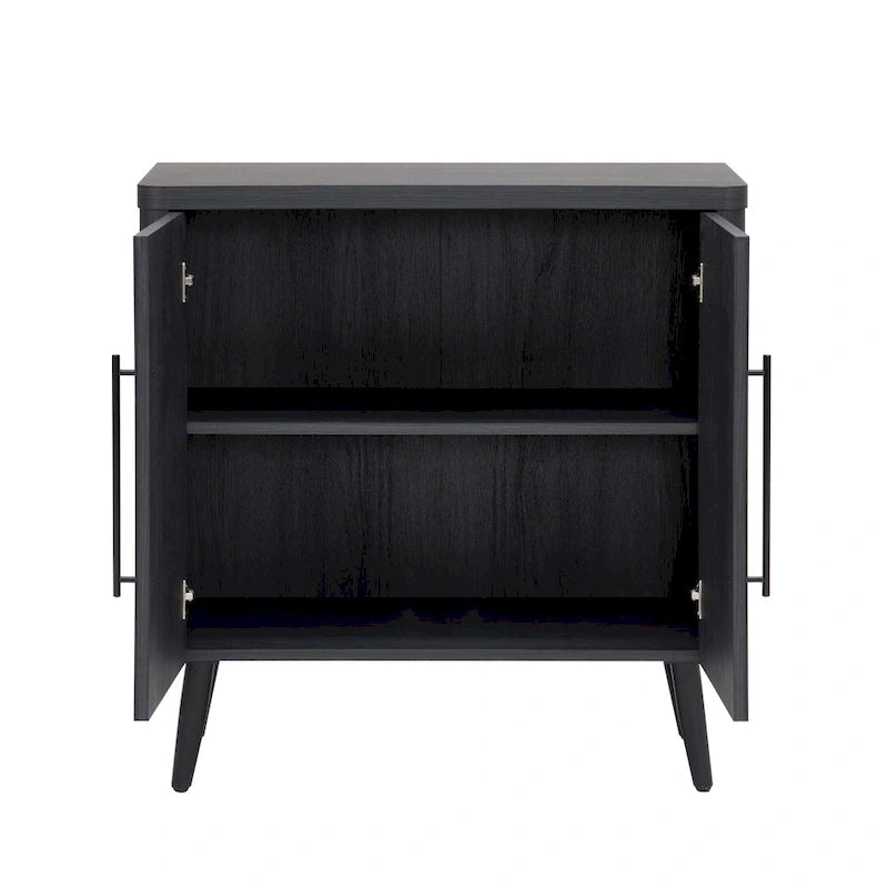 Wood Ribbed Accent Cabinet with Black Metal Legs - 32 inch TV Stand