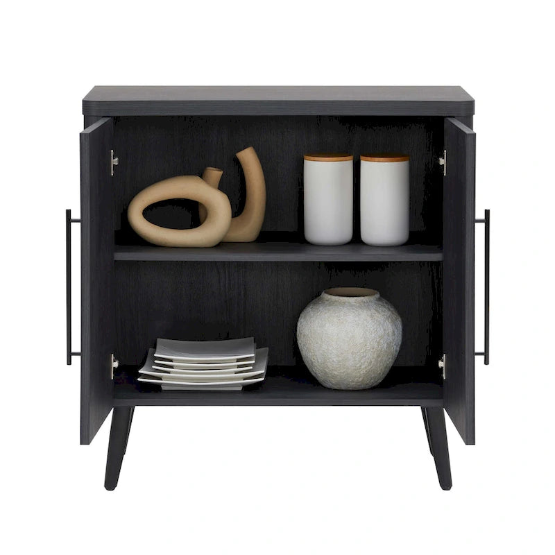 Wood Ribbed Accent Cabinet with Black Metal Legs - 32 inch TV Stand