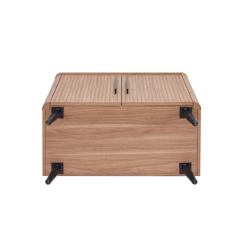 Wood Ribbed Accent Cabinet with Black Metal Legs - 32 inch TV Stand