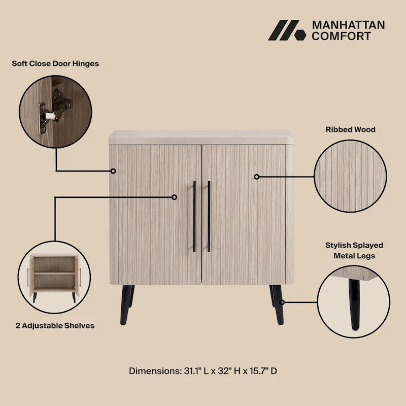 Wood Ribbed Accent Cabinet with Black Metal Legs - 32 inch TV Stand