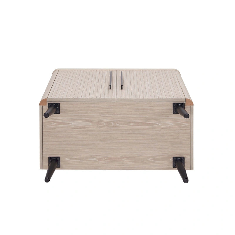 Wood Ribbed Accent Cabinet with Black Metal Legs - 32 inch TV Stand