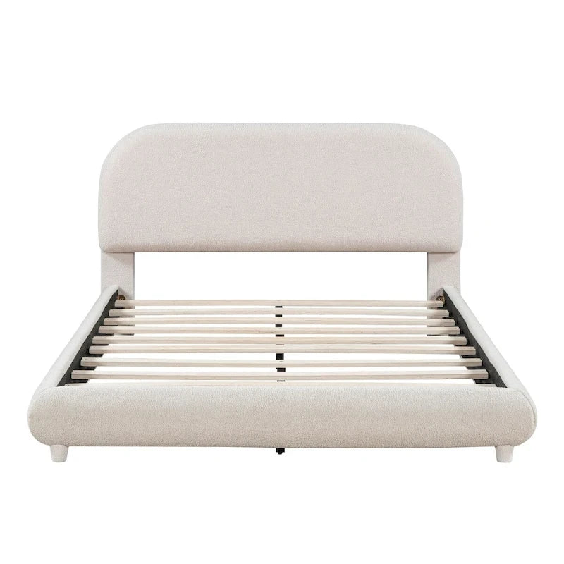 Letto a piattaforma imbottito in pile Teddy matrimoniale con tessuto spesso