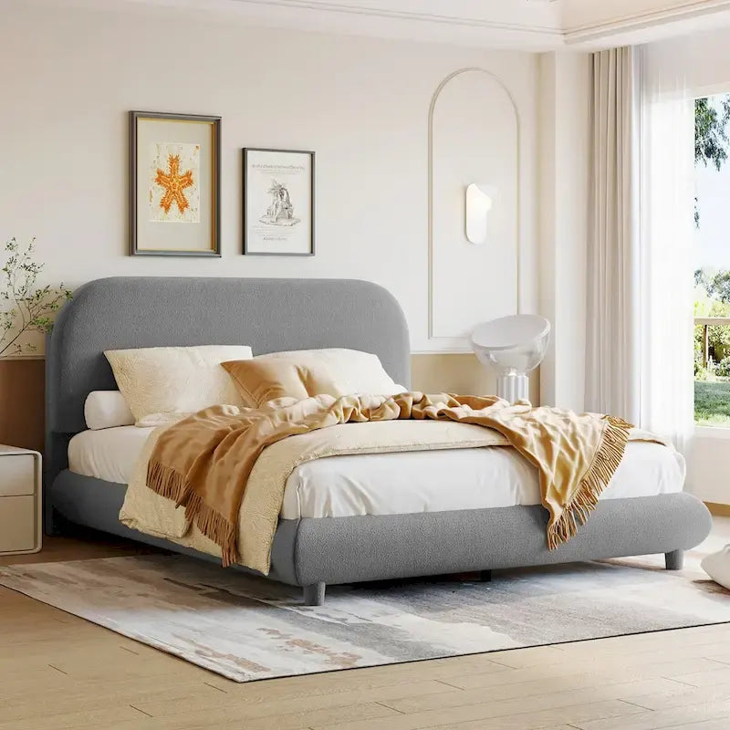 Teddy Fleece Full Size Upholstered Platform Bed with Thick Fabric