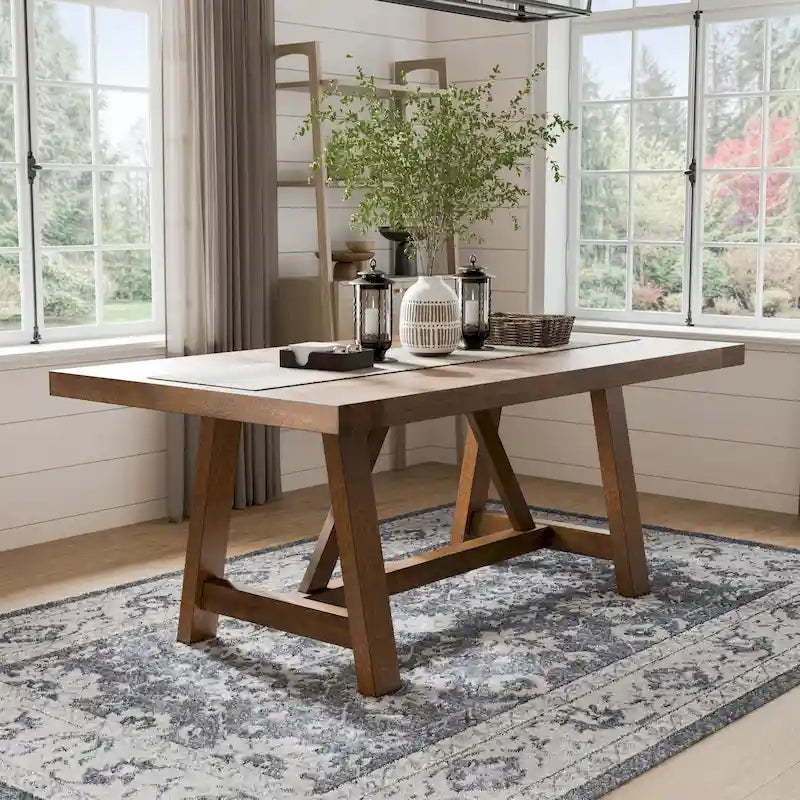 Furniture of America Drystan Tavolo da pranzo in legno massello marrone rustico 72 pollici