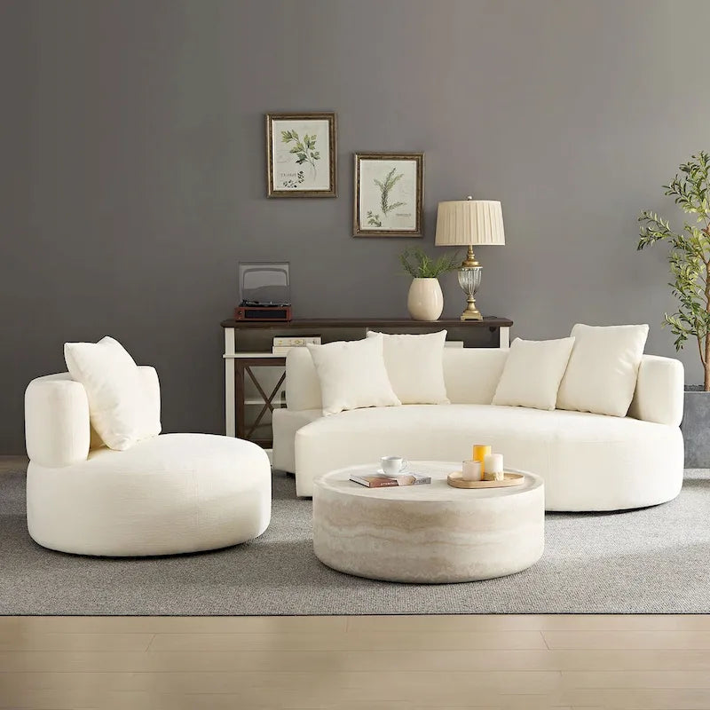 Modern 2 in 1 Sectional Curved Rotatable Sofa Couch, Swivel 360 Comfy 4-Seat Upholstered Sofa