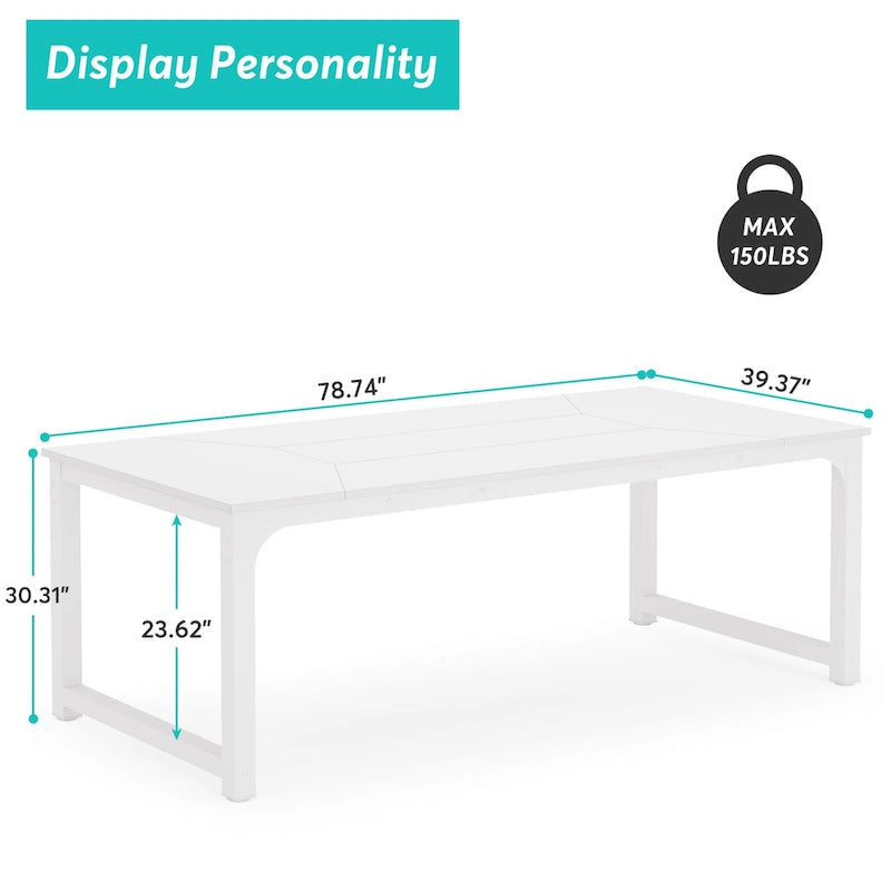 Tavolo da Pranzo Rettangolare Moderno da 79 Pollici per 6-8 Persone - 78.74 L x 39.37 P x 30.31 A