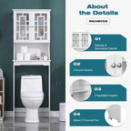 EROMMY Bathroom Organizer Over-The-Toilet Storage, Wooden Unit with 2 Glass Doors & Adjustable Shelf for Bathroom Use