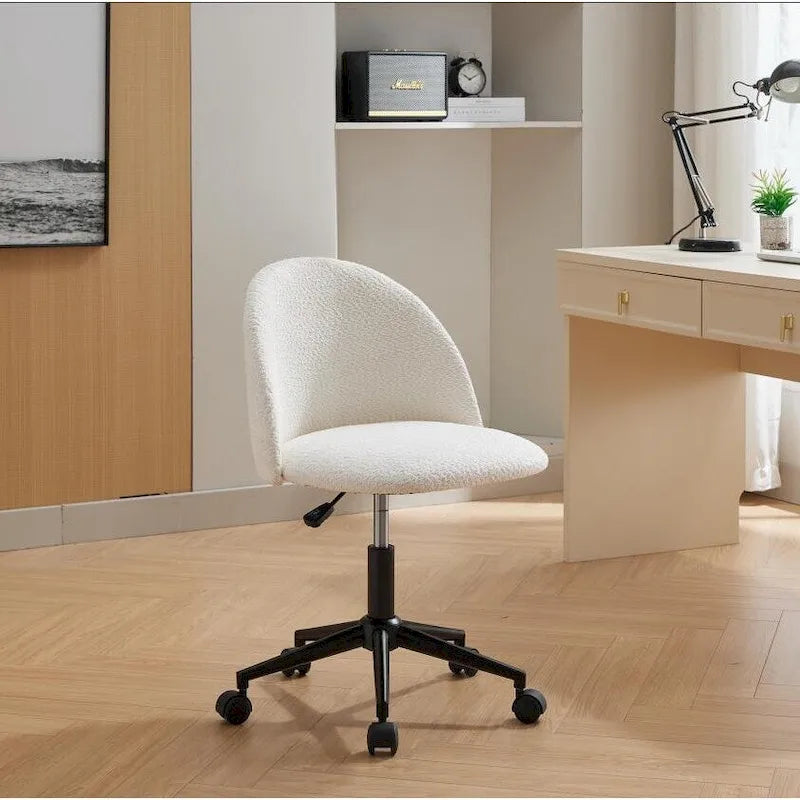 Sedia da ufficio Boucle, Sedia da scrivania con schienale medio regolabile e girevole, con gambe nere, Sedia da scrivania imbottita con ruote