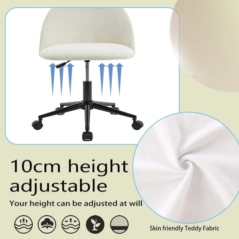 Sedia da ufficio Boucle, Sedia da scrivania con schienale medio regolabile e girevole, con gambe nere, Sedia da scrivania imbottita con ruote