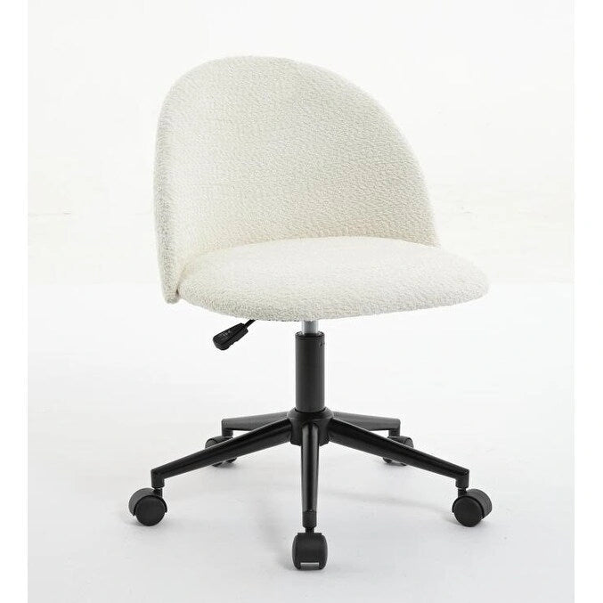 Sedia da ufficio Boucle, Sedia da scrivania con schienale medio regolabile e girevole, con gambe nere, Sedia da scrivania imbottita con ruote