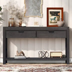 Wood Console Table with 2 Drawers and 1 Shelf for Hallway Living Room