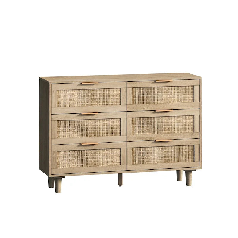 Roomfitters 43.31-Inch 6-Drawer Rattan Storage Cabinet in Natural for Bedroom and Living Room