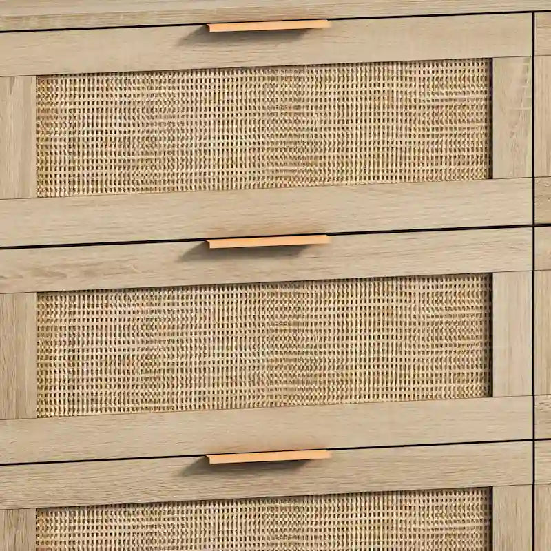 Roomfitters 43.31-Inch 6-Drawer Rattan Storage Cabinet in Natural for Bedroom and Living Room