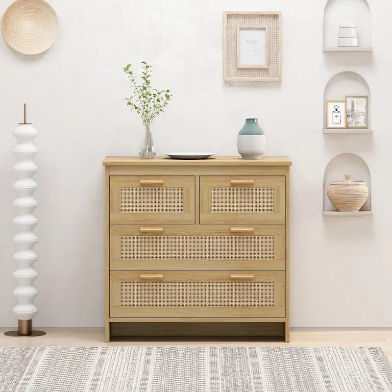 Roomfitters 4-Drawer Rattan Cabinet for Bedroom, Living Room, Dining Room, Hallways - Easy Assembly