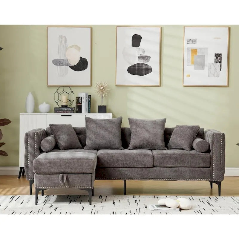 Modern Convertible Tufted Chenille L Shaped Sectional Sofa