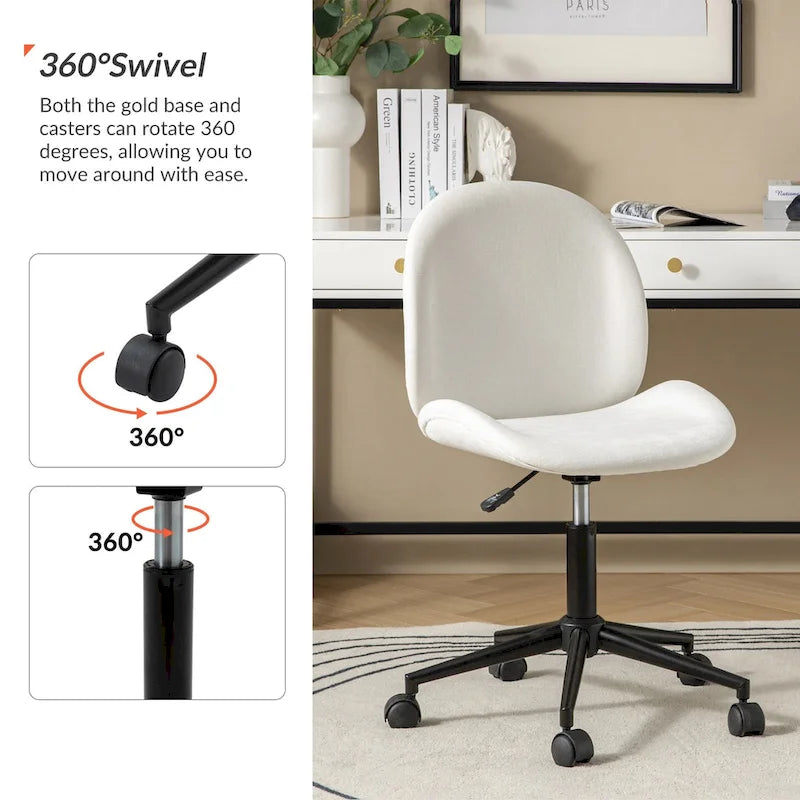Sedia da ufficio moderna Ines girevole a 360° senza braccioli con base in metallo di HULALA HOME