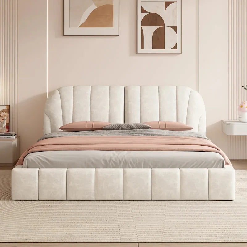 Letto a piattaforma Queen Size imbottito con tessuto spesso