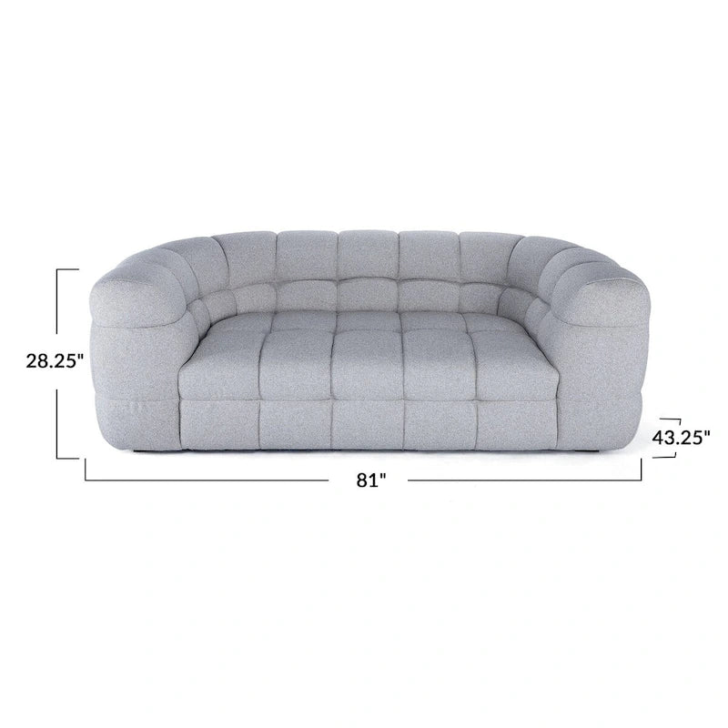 Grey Tufted Curved Sofa - 3 Seater