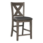 7 Piece Dining Table Set, Lattice Back Chairs, Dark Gray Wood, Polyester