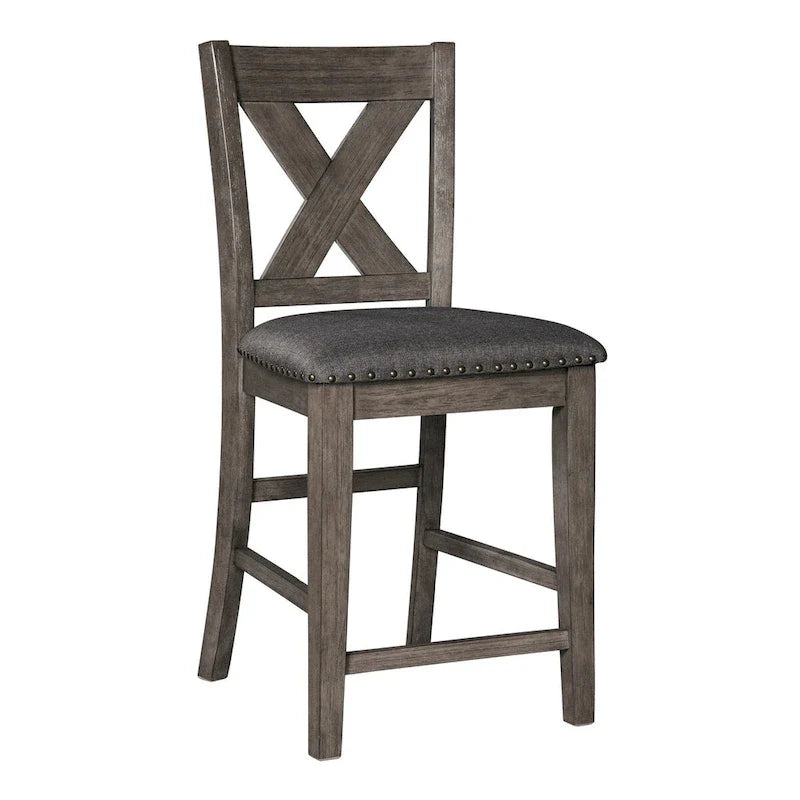 Set da 7 pezzi da tavolo da pranzo, Sedie con schienale a reticolo, Legno grigio scuro, Poliestere