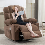Grey Oversized Recliner with Heat and Massage, 150 Recline, 30 Rocking, USB Charging, and 2 Cup Holders