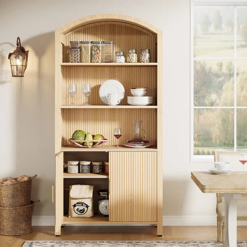 71  Dispensa da Cucina Alta Ad Arco con Ante - Legno Naturale