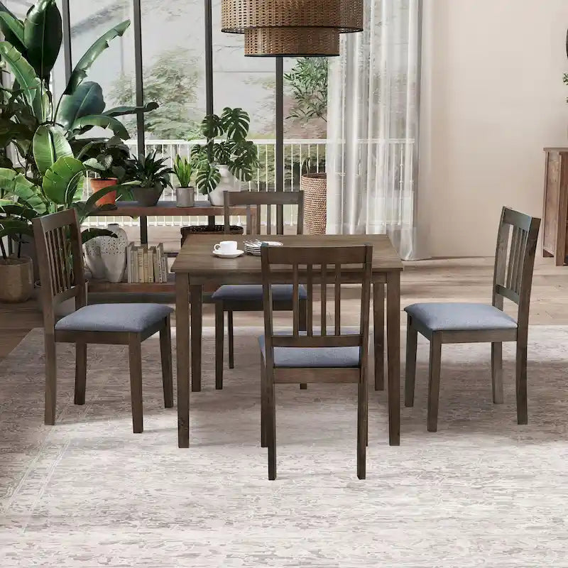 Set Tavolo e Sedie per Colazione in Cucina, Tavolo da Pranzo Quadrato in Legno, Tavolo da Pranzo Casuale con 4 Sedie Imbottite