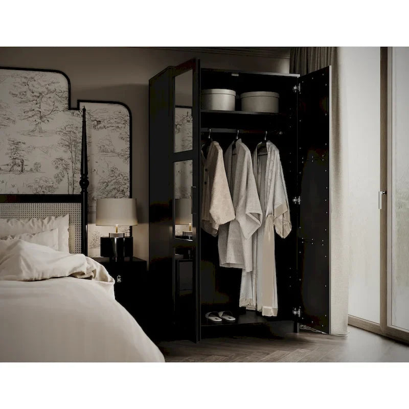 Palace Imports 100% Solid Wood 2-Door Urban Wardrobe Armoire with Solid and Mirrored Doors