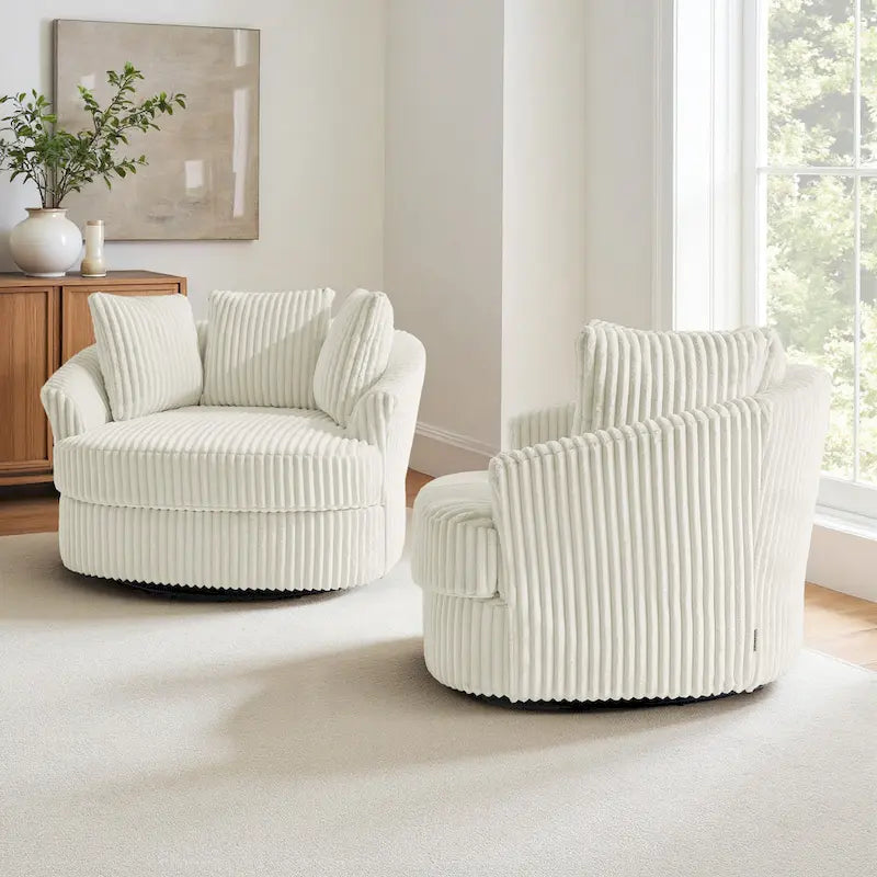 DREAMSIDEA 2 Set Recessed Arm Slipcovered Swivel Barrel Chair
