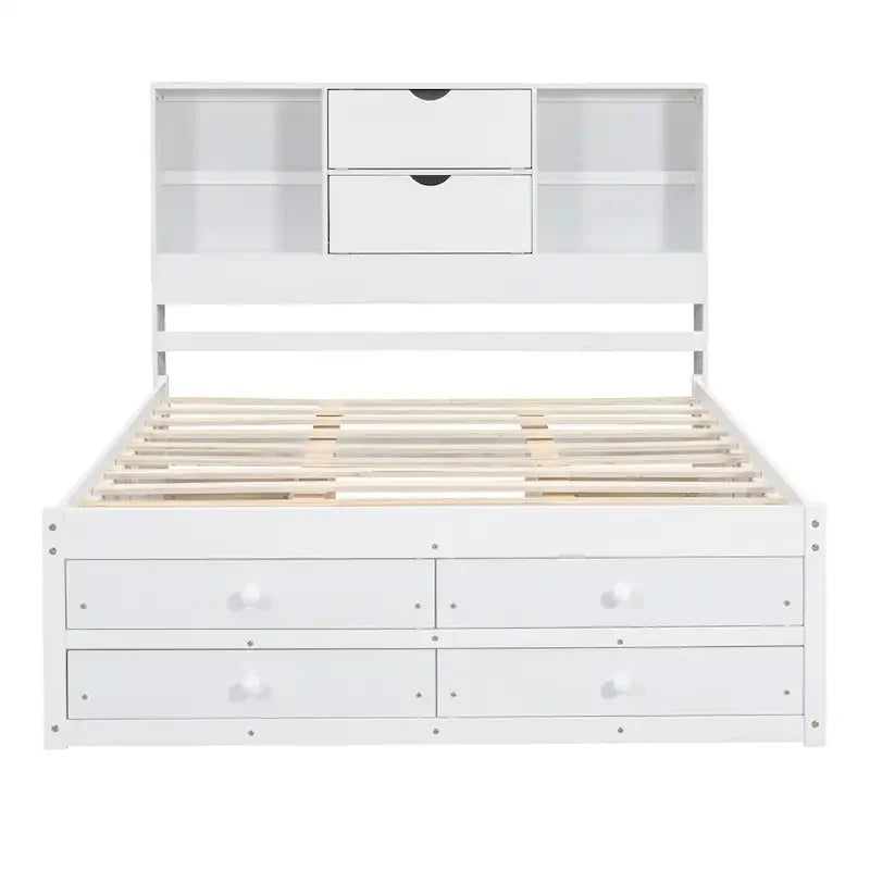 King Size Platform Bed with Storage Headboard and 8 Drawers
