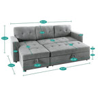 Divano componibile convertibile reversibile con letto estraibile, chaise longue con contenitore nascosto e gambe durevoli