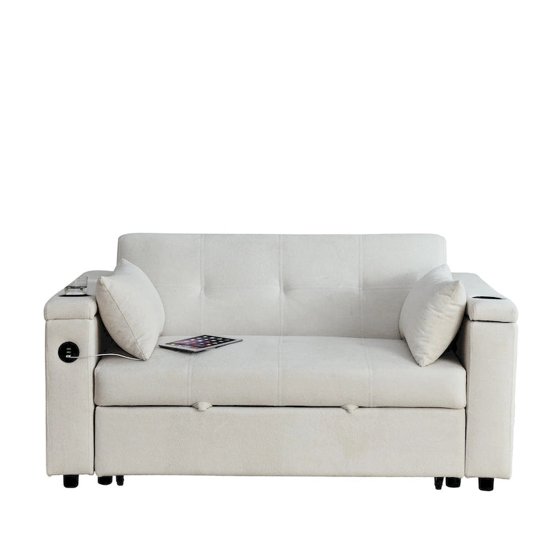 54 Pull-Out Sleeper Sofa Bed Double Seat Recliner Sofa Bed