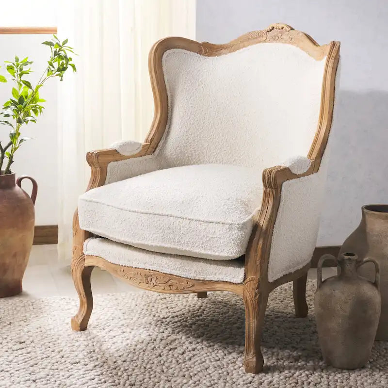 SAFAVIEH Couture Kali Poltrona con orecchioni in lino naturale color rovere - 34Lx34Px40A