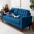 Brookside Brynn 76-in. Square-arm Faux Leather/Velvet/Fabric Sofa