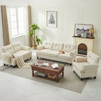 Set of 3 Chenille Sofa Set for Living Room, Button-Tufted & Nailhead Upholstery, Solid Rubberwood Legs