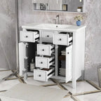 Mobile bagno con lavabo in ceramica, due ante e cinque cassetti