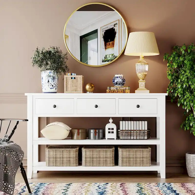 Console con Design Retrò e Due Ripiani Aperti