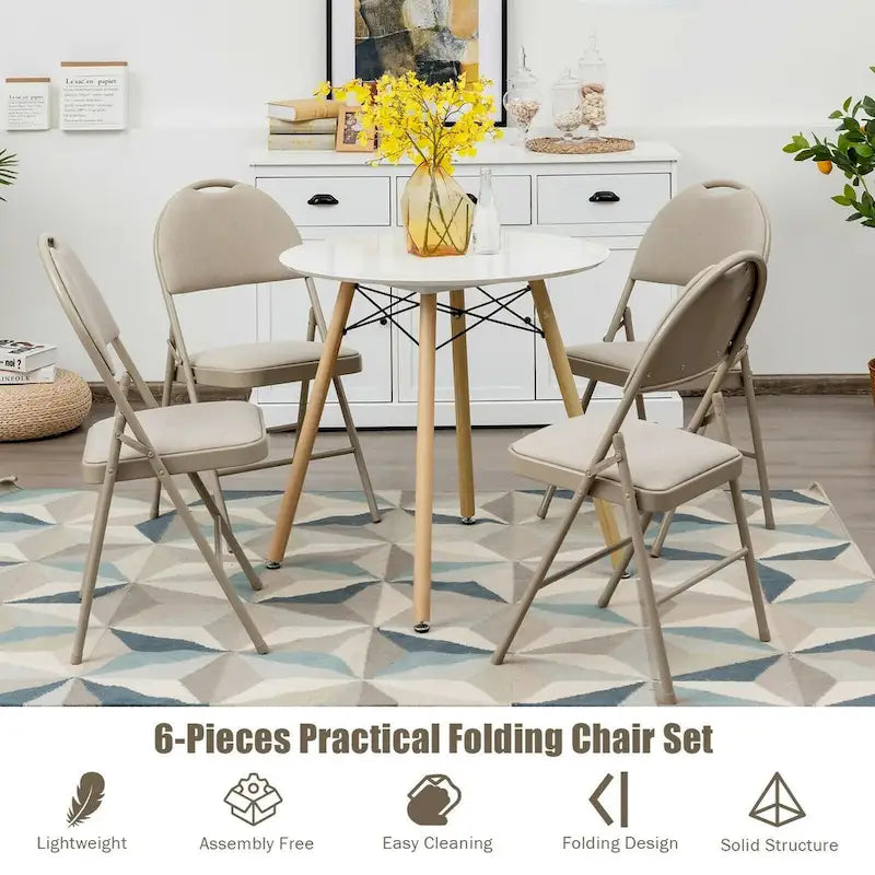 Sedie pieghevoli, confezione da 6, portatili, imbottite per ufficio, cucina, sala da pranzo - Beige - 18,5 x 20 x 35 (L x P x A)
