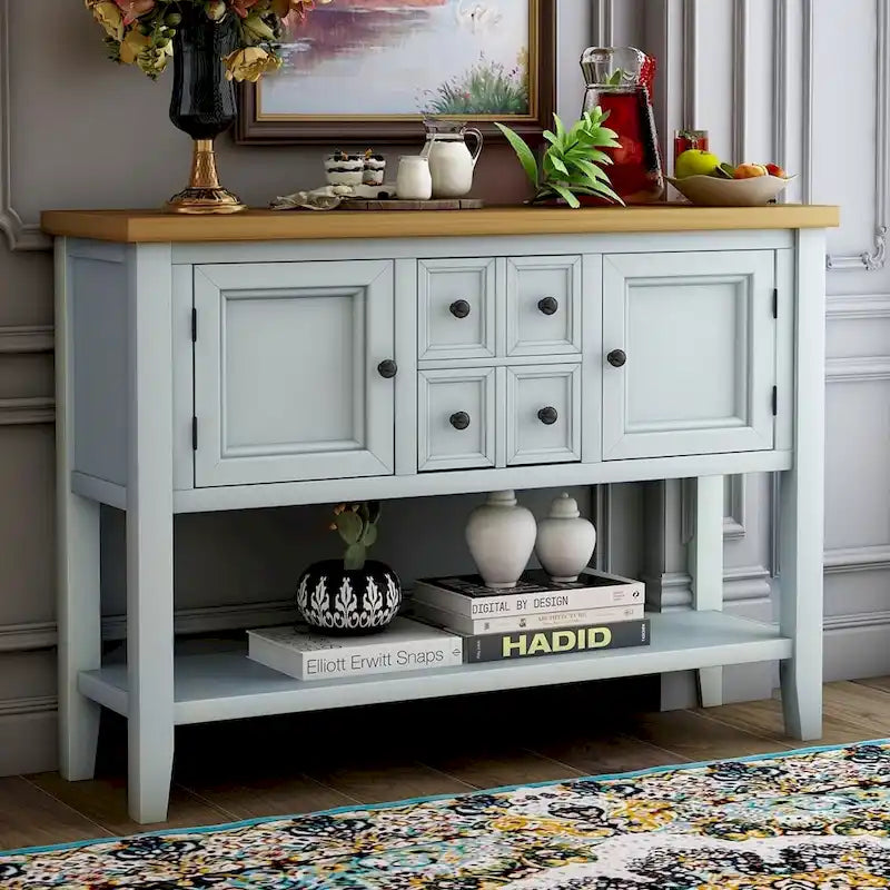 Credenza/Mobile Buffet in Stile Retrò, Tavolino Consolle in Legno con Ripiano Inferiore, Facile da Montare, per Soggiorno, Cucina, Ingresso