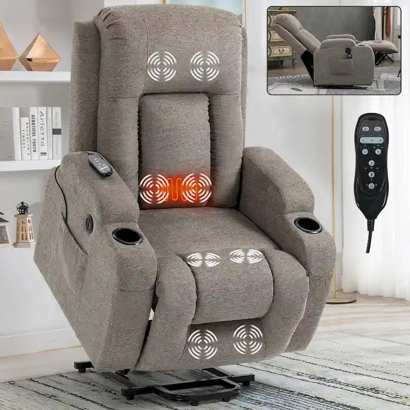 Poltrona reclinabile elettrica Lazy Boy Power Lift, moderna poltrona massaggiante a motore singolo con riscaldamento lombare, porta di ricarica USB, portabicchieri
