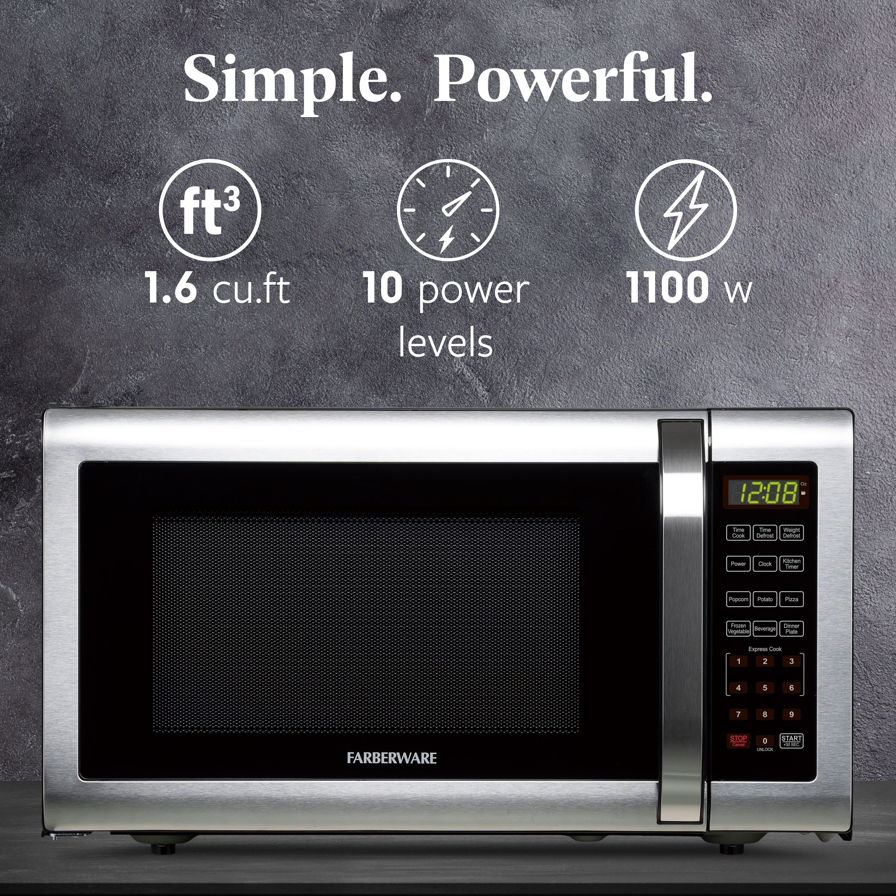 Forno a microonde Farberware da 1.6 Cu. Ft., acciaio inossidabile spazzolato