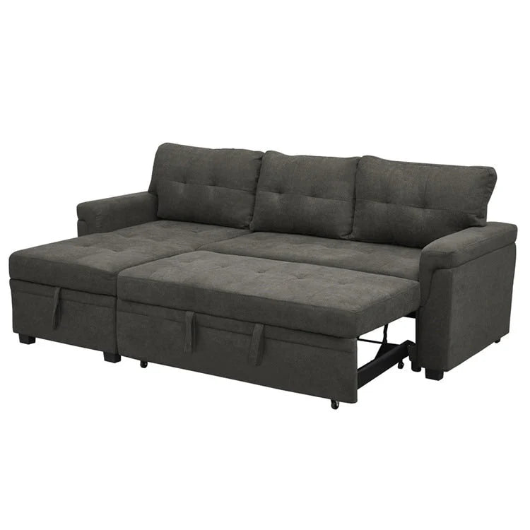 Divano componibile convertibile reversibile con letto estraibile, chaise longue con contenitore nascosto e gambe durevoli