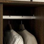 Brown Wardrobe Armoire with Drawers, Hanging Rod 4 Sliding Doors