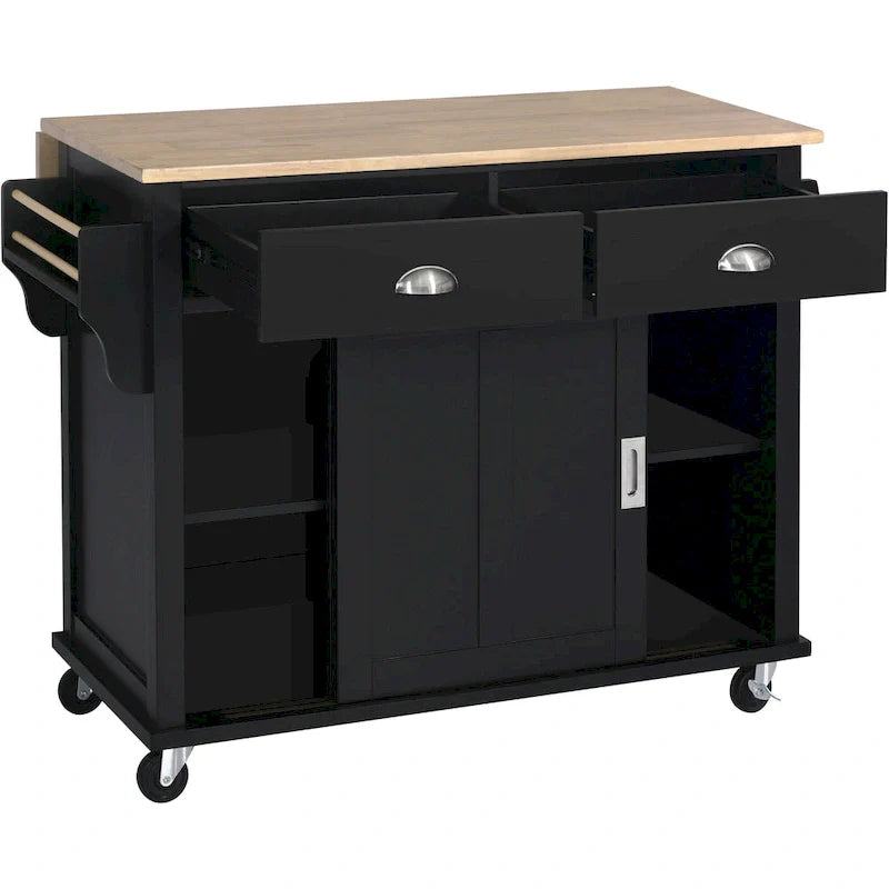 Carrello da cucina con piano d'appoggio ribaltabile in legno di gomma, porta scorrevole a scomparsa con altezza regolabile, isola da cucina su 4 ruote