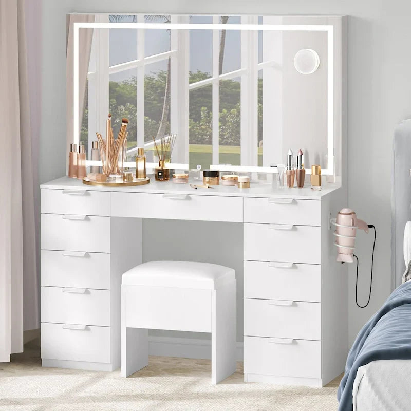 Moasis 46 Mobile con specchio illuminato, presa integrata e porta asciugacapelli - 55,8 A x 46 L x 11,7 P