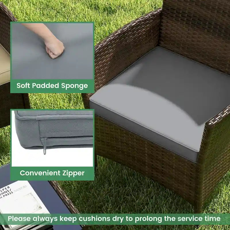 Costway Set di 4 Mobili da Giardino con Cuscini Lavabili e Vetro Temperato - Vedi Dettagli