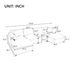 Divano componibile moderno a U, 2 grandi chaise longue con pouf rimovibili