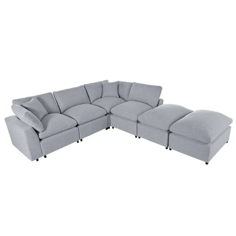 Divano componibile moderno a U, 2 grandi chaise longue con pouf rimovibili