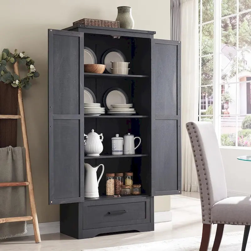 Farmhouse Kitchen Pantry Cabinet, Wood Storage Cabinets